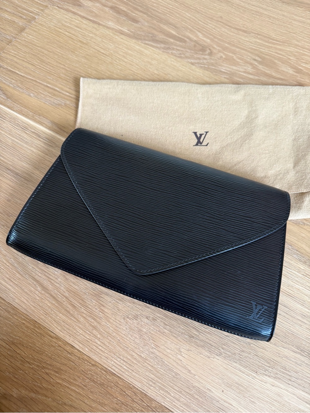 Louis Vuitton Black Epi Leather Art Deco Clutch 1996 Vintage Handbag